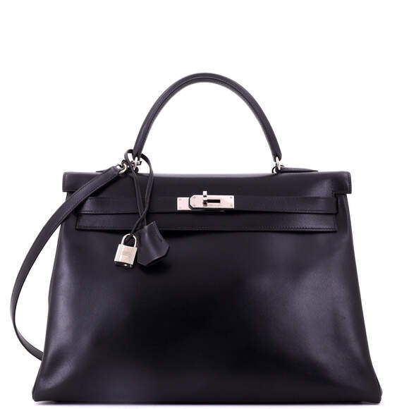 Hermes Handbags - Hermes Kelly 35 Black Box Calf with Palladium Hardware